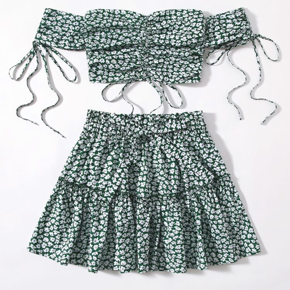 two piece set. skirt and off shoulder cropped top